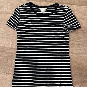 Classic Black & White Striped Women's Crew Neck Top